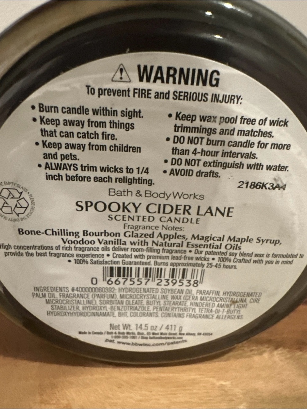 Bath & Body Works: 14.5 Oz 3-Wick Candle: Halloween Spooky Cider Lane Skull Lid - Picture 5 of 5
